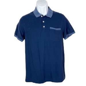 Van Heusen Never Tuck Slim Fit Blue Short Sleeve Polo Shirt Men's Medium